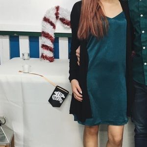 Satin dark green cami dress